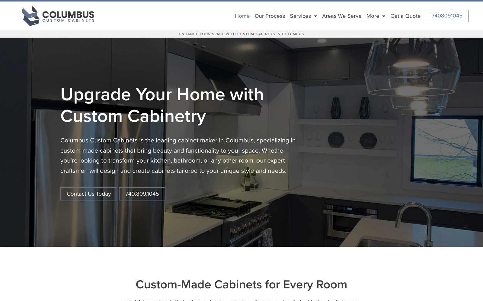 The current columbuscustomcabinets.com homepage